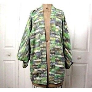 Vintage Green Print Haori Kimono Jacket Watercolor Print M/L Boho Fairycore